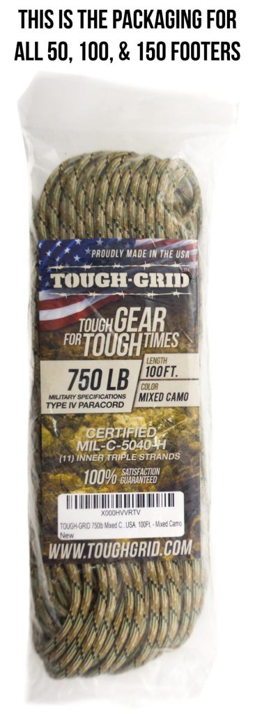 TOUGH-GRID Paracord 50, 100, 150 Foot Packaging