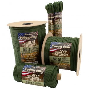 Sizes of TOUGH-GRID 550lb Paracord include 50Ft. (Coiled in Bag), 100Ft. (Coiled in Bag), 150Ft. Tri-Packs (Coiled in Bag), 200Ft. (Wound on Tube), 500Ft. (Wound on Spool), and 1000Ft. (Wound on Spool)